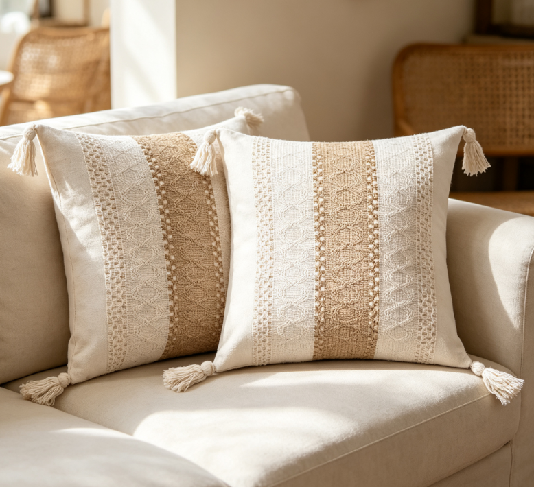 Striped jacquard cotton-linen cushion - Image 2